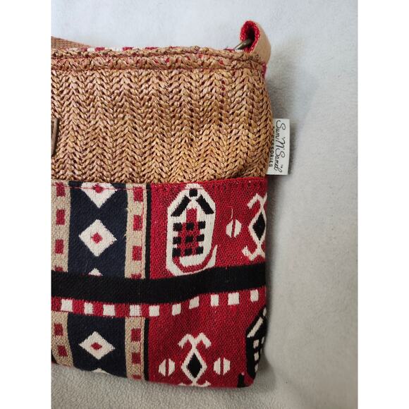 New Sun N Sand Red Aztec Rattan Crossbody PURSE Hobo Long Strap - Picture 4 of 10